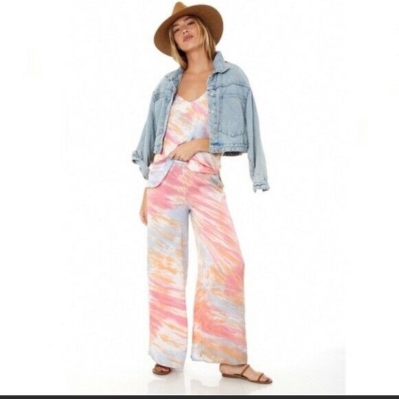 NWT Young Fabulous & Broke Tie Dye Wide Leg Pants - Picture 2 of 5